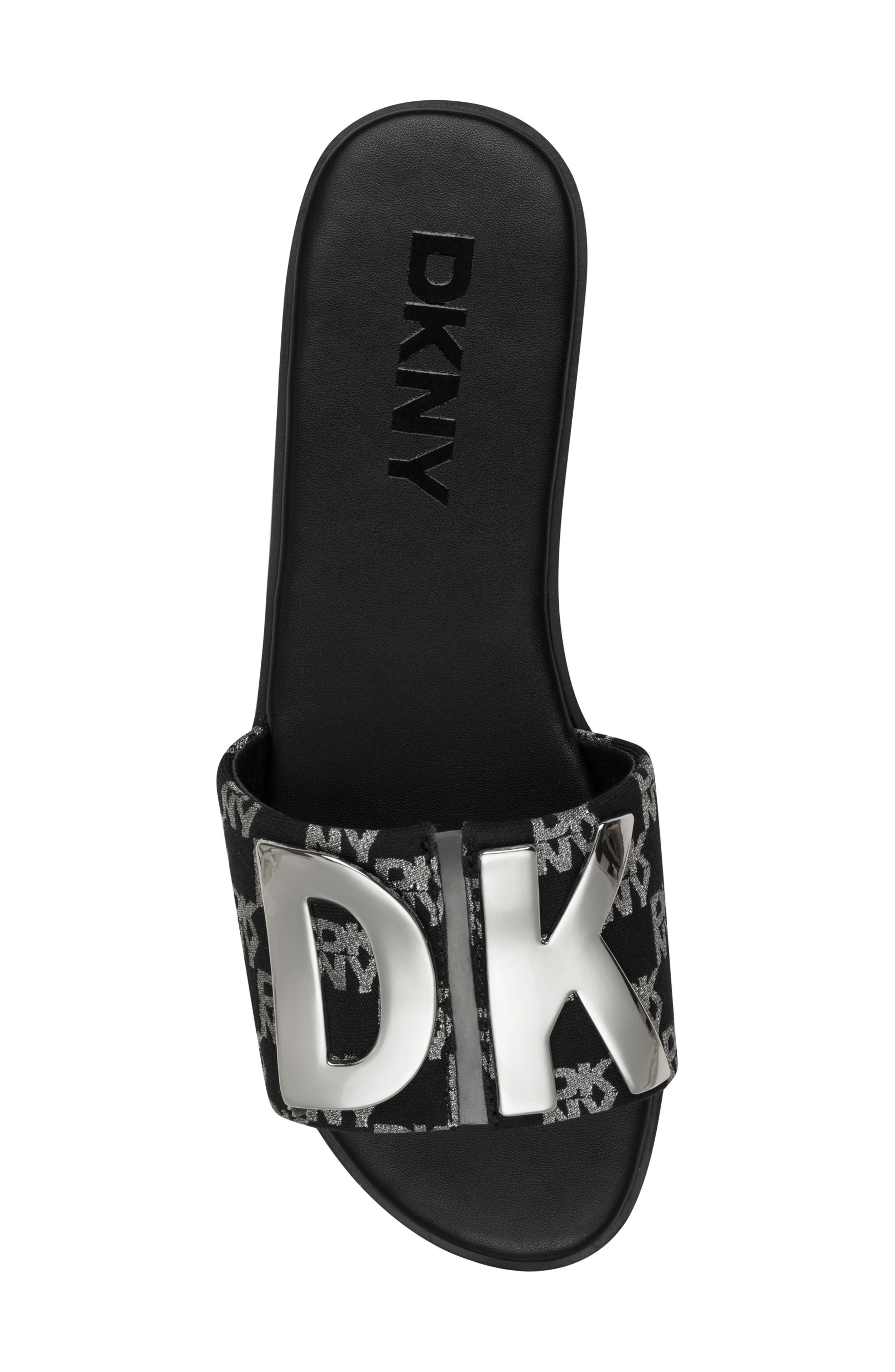 DKNY Waltz Logo Flat Sandal, Alternate, color, Blk/ Nickel