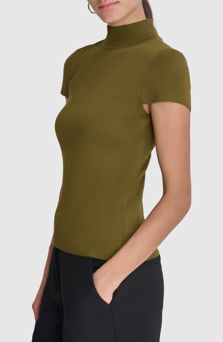 DKNY Short Sleeve Mock Neck Knit Top, Alternate, color, Dark Olive