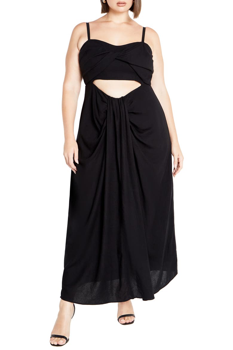 April Cutout Draped Maxi Dress, Main, color, BLACK