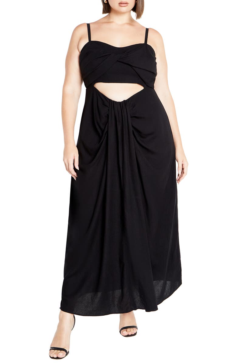 City Chic April Cutout Draped Maxi Dress, Main, color, Black