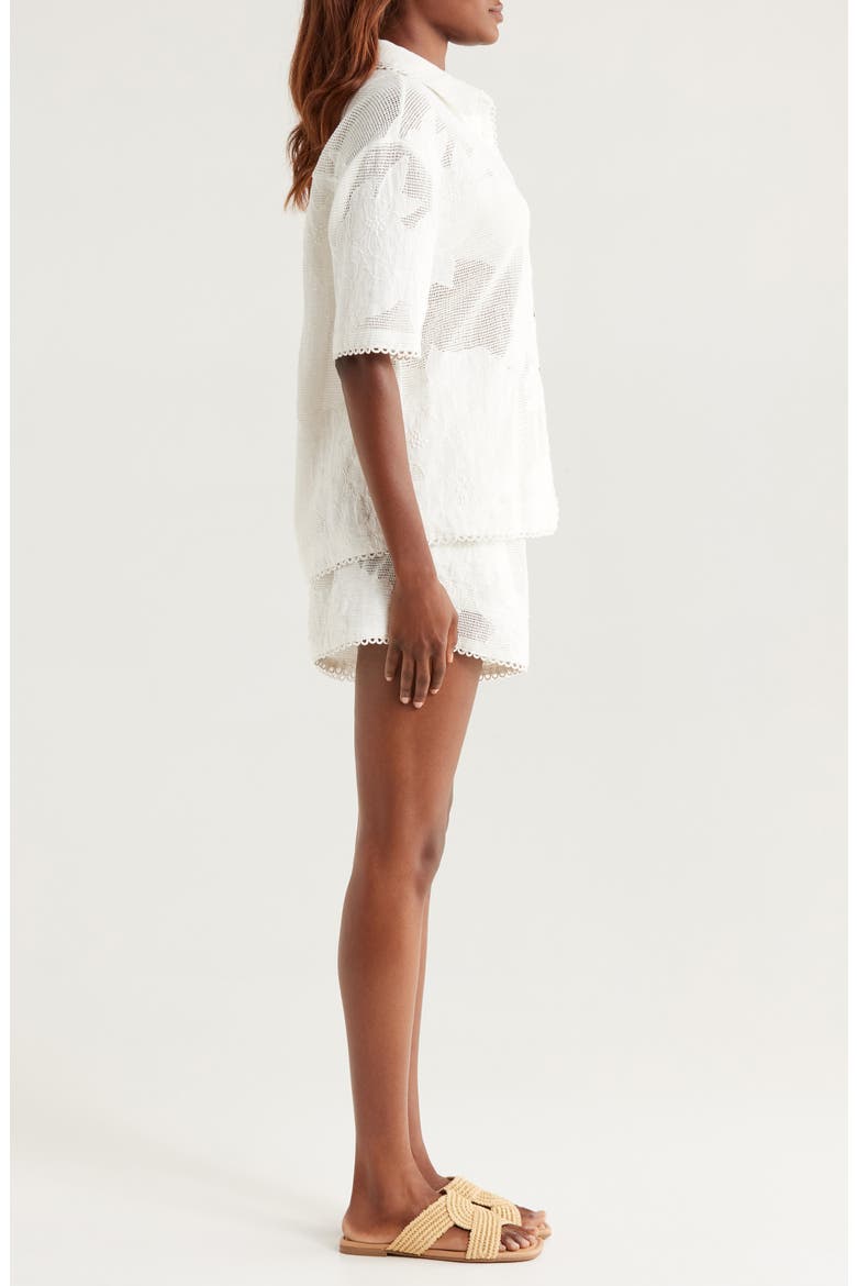 White Flower Linen Cover-Up Shirt, Alternate, color, WHITE
