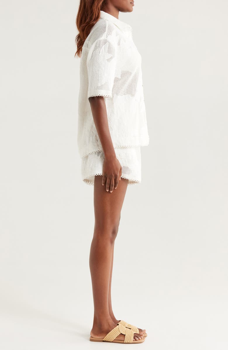 FARM Rio White Flower Linen Cover-Up Shirt, Alternate, color,