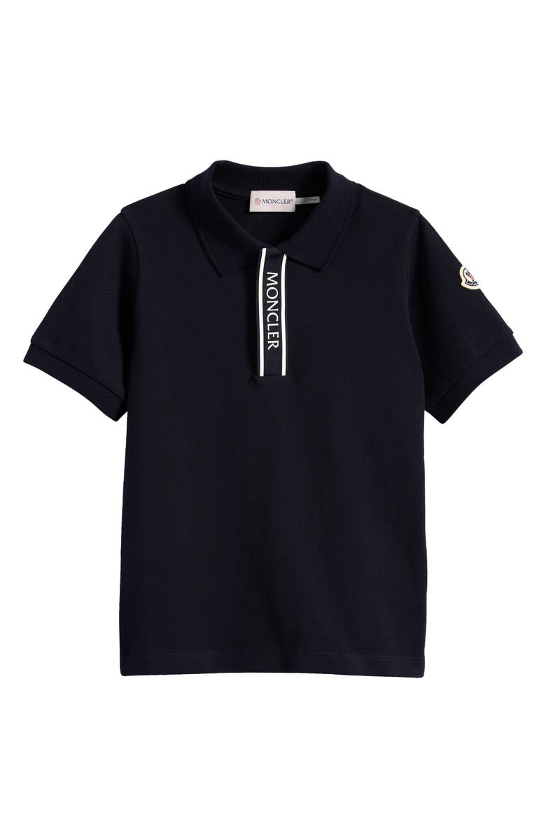 Moncler Kids' Logo Placket Cotton Piqué Polo, Main, color, Navy