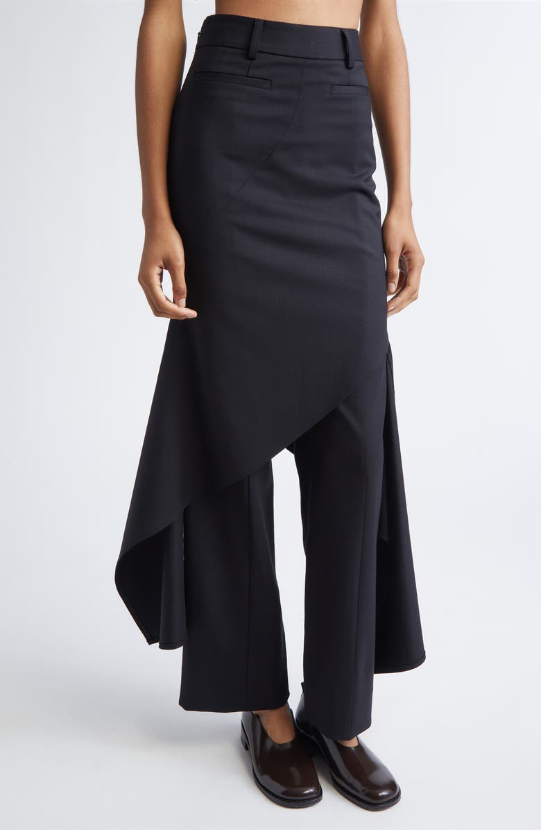 MONSE Deconstructed Stretch Virgin Wool Skirt Pants, Alternate, color, Black