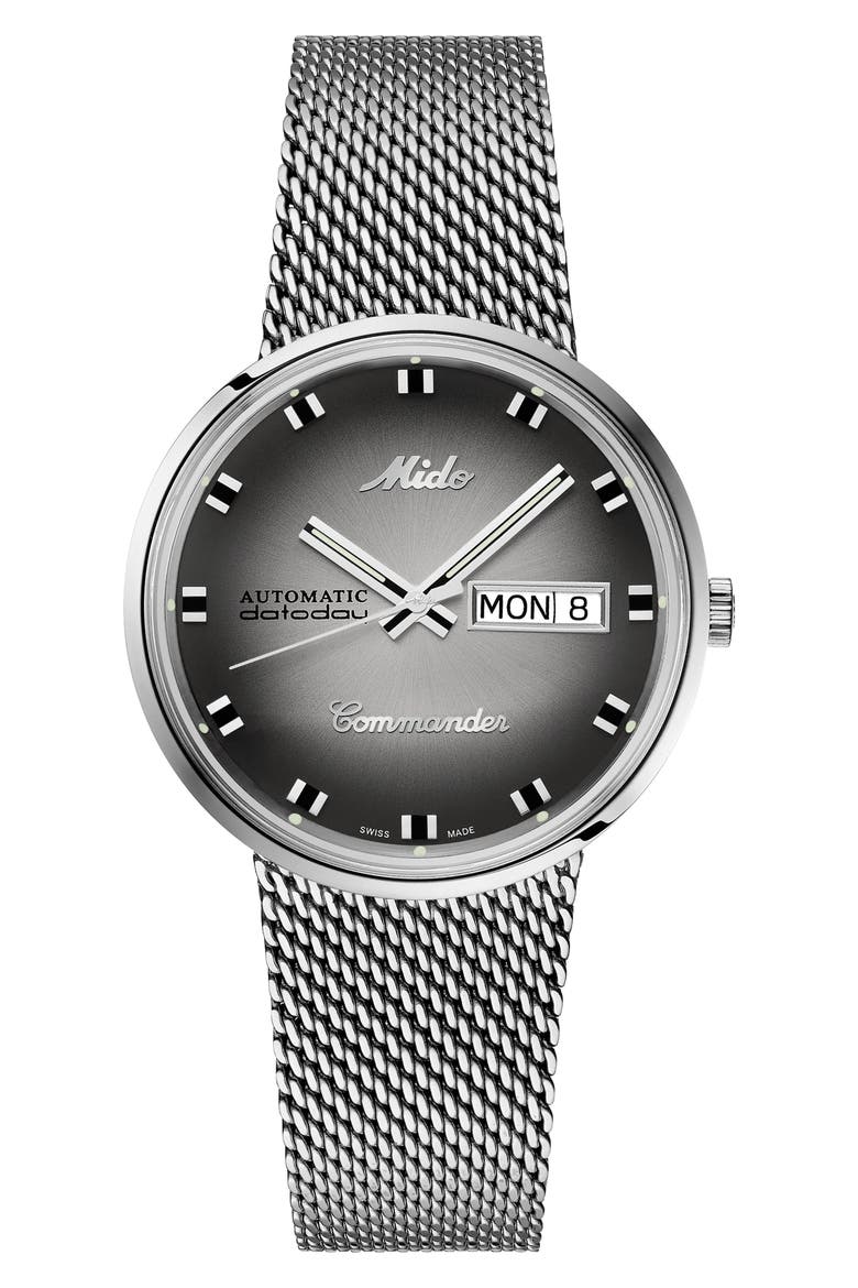 Commander Shade Mesh Strap Watch, Main, color, SILVER