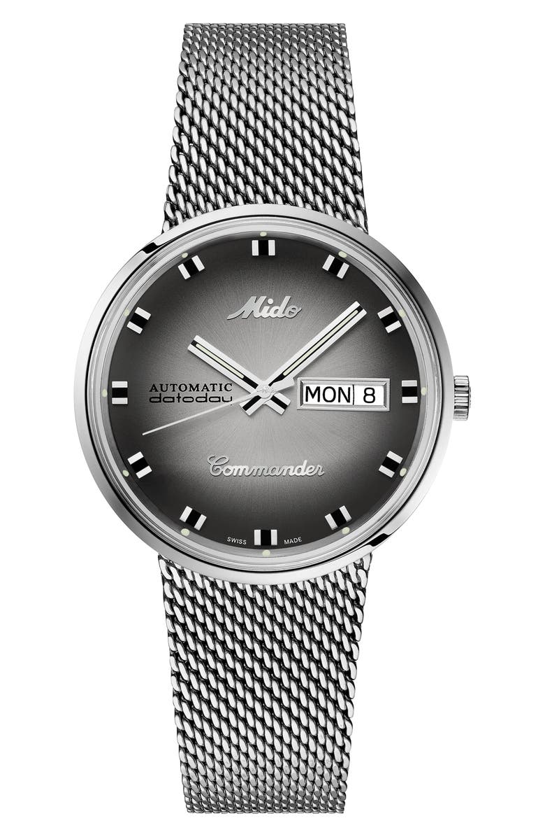 MIDO Commander Shade Mesh Strap Watch, Main, color, Silver