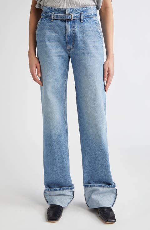 The Alexa Belted Cuffed Straight Leg Jeans (Medium Vintage Wash)