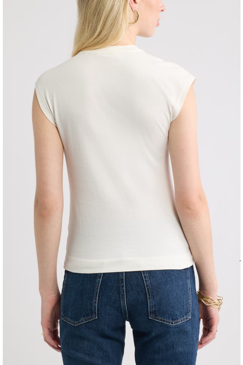 Twist Neck Asymmetric Sleeve Cotton Top, Alternate, color, IVORY EGRET