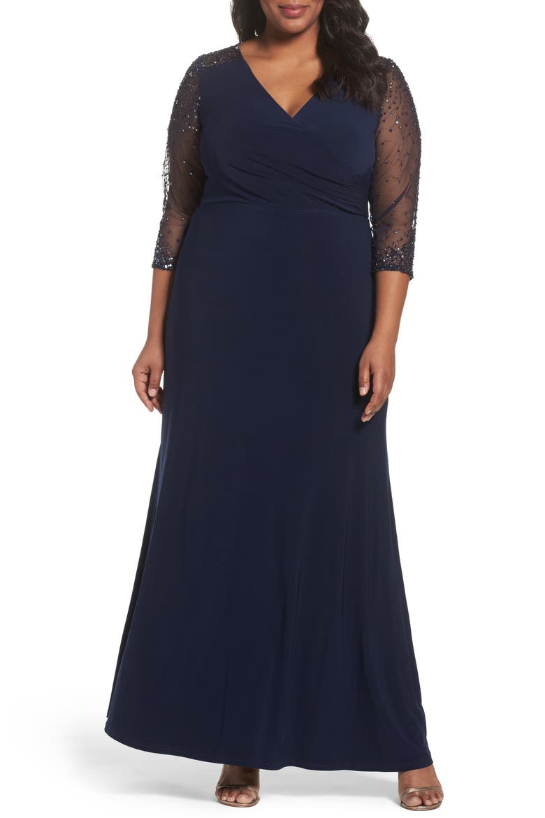 Embellished Jersey Gown, Main, color, MIDNIGHT