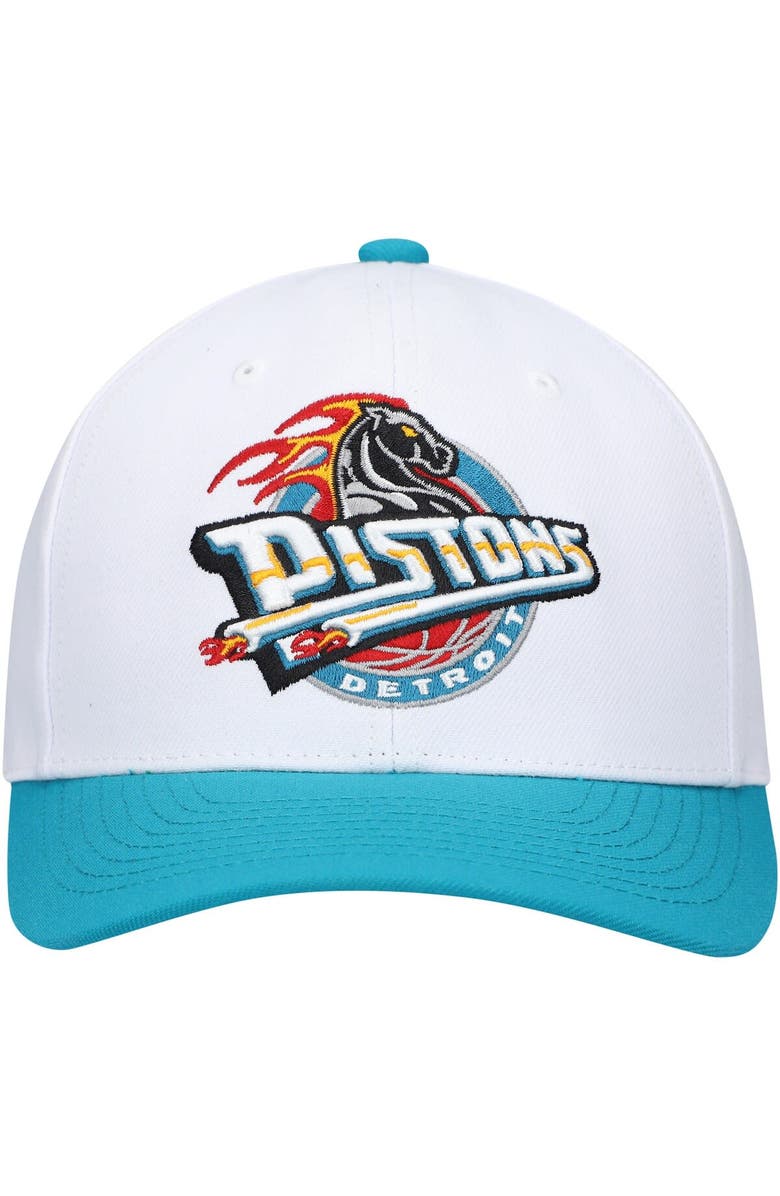 Mitchell & Ness Men's Mitchell & Ness White/Teal Detroit Pistons Hardwood Classics Core 2-Tone 2.0 Pro Snapback Hat, Alternate, color, 