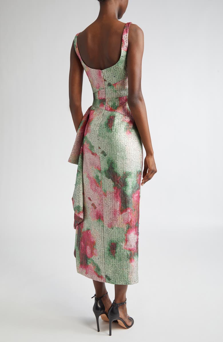 Lela Rose Florence Scoop Neck Textured Satin Sheath Dress, Alternate, color, Green Multi