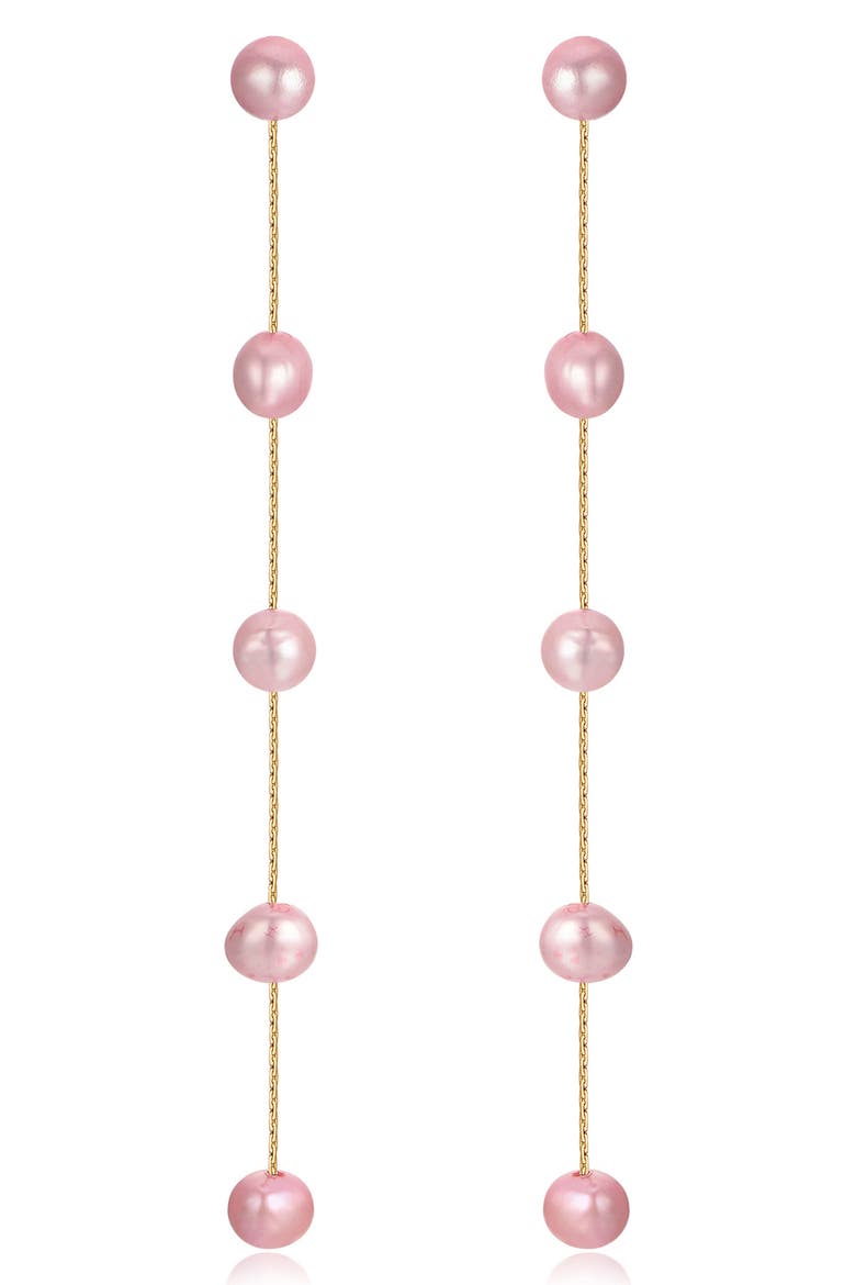 Dripping Freshwater Pearl Linear Drop Earrings, Main, color, PINK