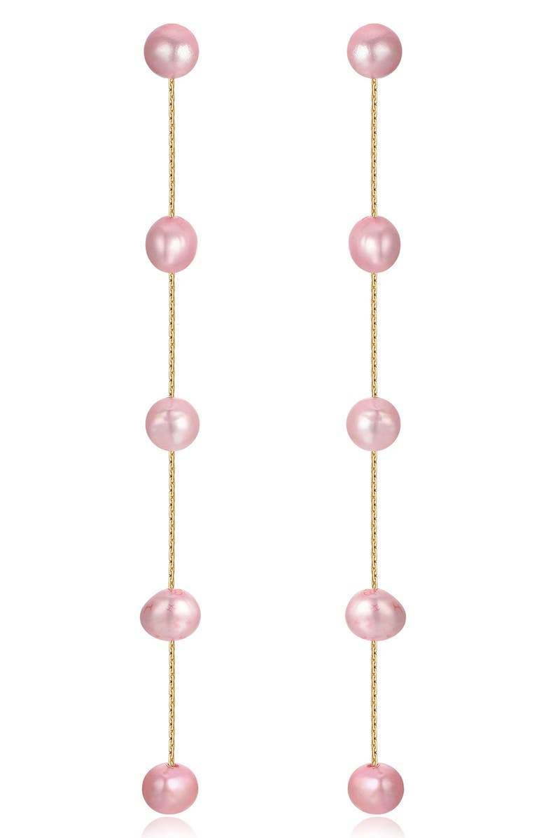 Ettika Dripping Freshwater Pearl Linear Drop Earrings, Main, color, Pink