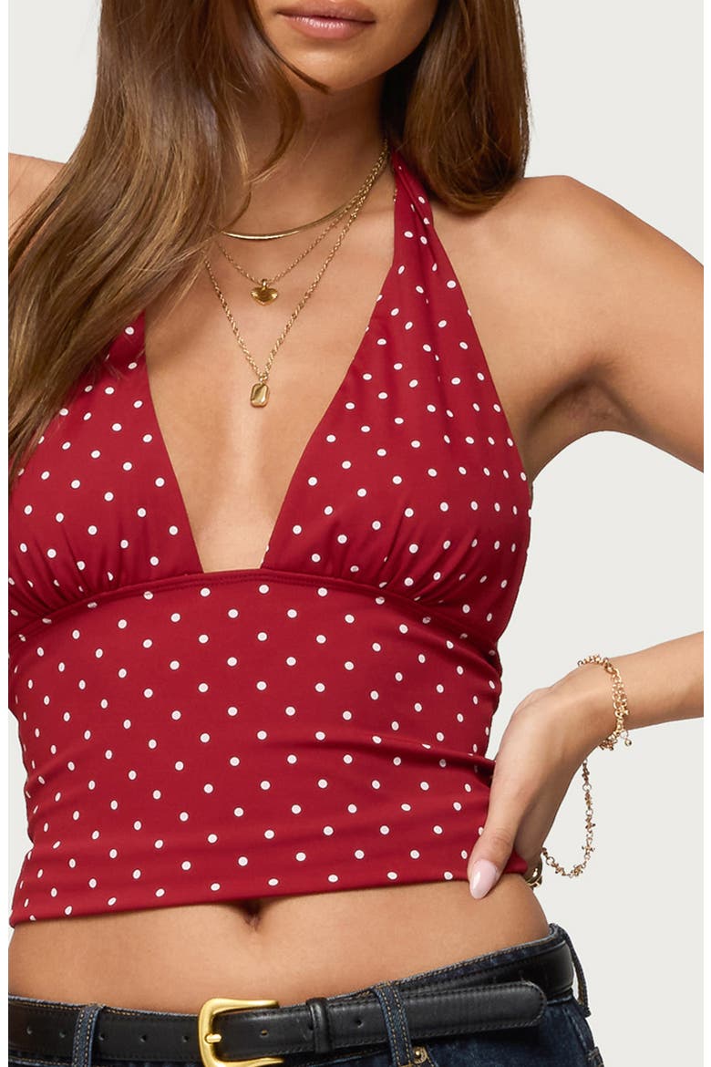 Blaire Polka Dot Halter Top, Main, color, BURGUNDY-AND-WHITE