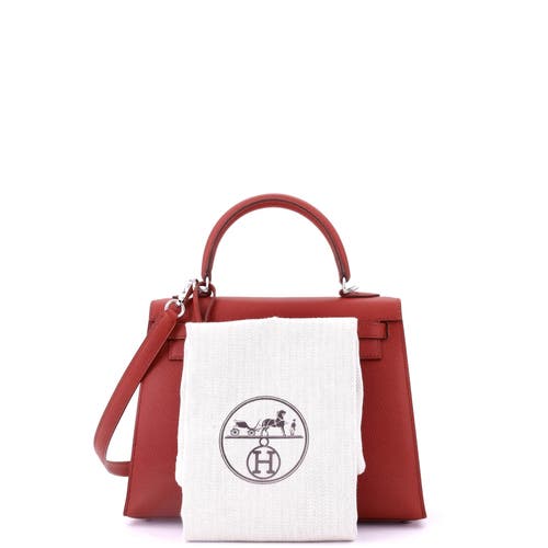 Pre-owned Hermes  Hermes Kelly Handbag Red Epsom With Palladium Hardware 25 In Red