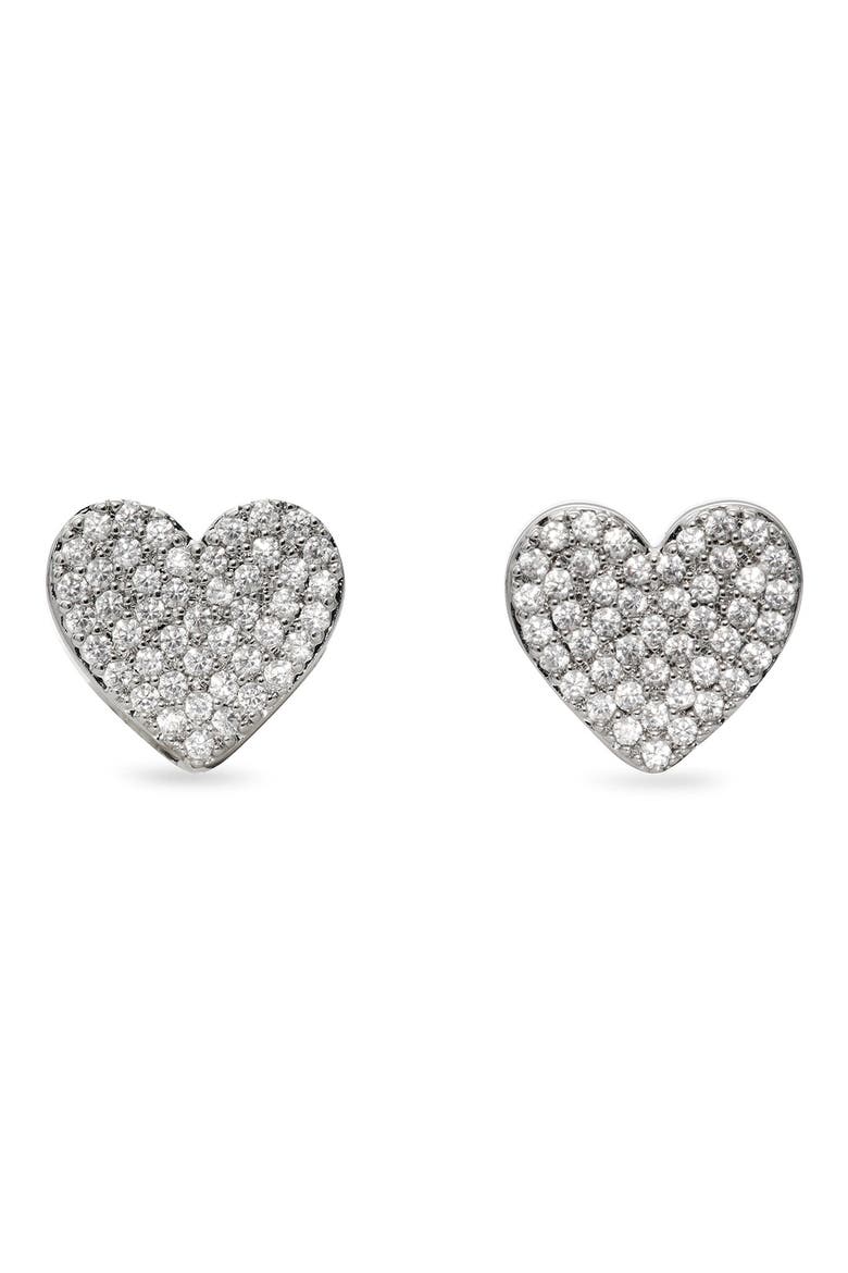 Pave Heart Stud Earrings, Main, color, CLEAR/ SILVER