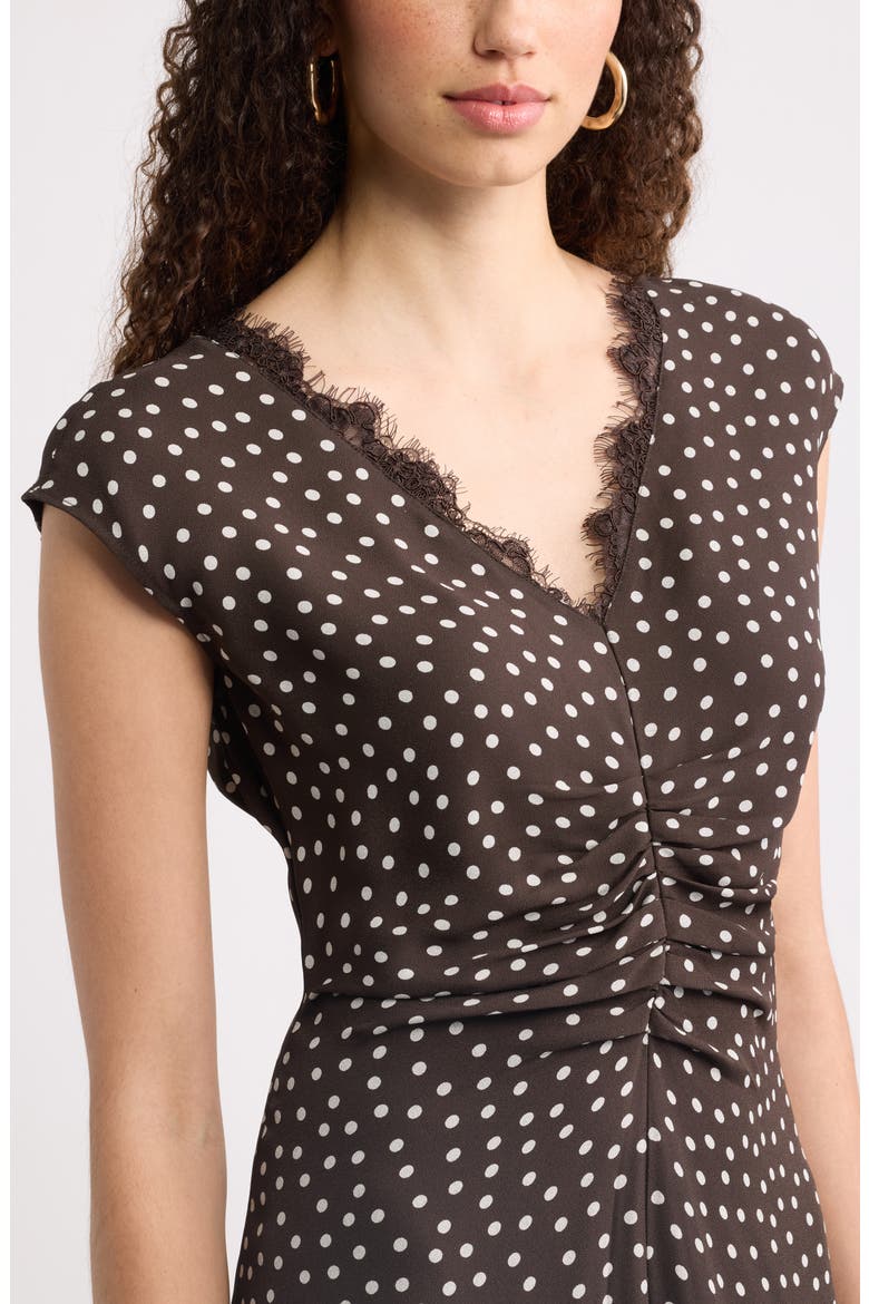 Lace Trim Midi Dress, Alternate, color, BROWN- IVORY QUYNH DOT