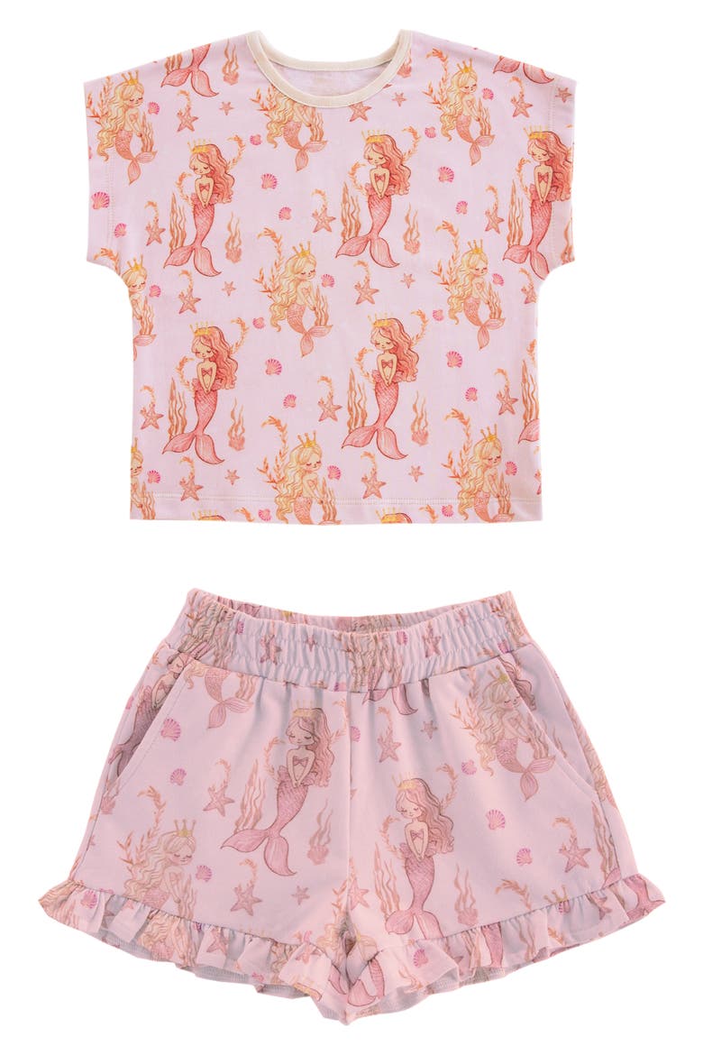 Kids' Print Cotton French Terry T-Shirt & Shorts Set, Main, color, PINK