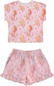 CALONIE Kids' Print Cotton French Terry T-Shirt & Shorts Set
