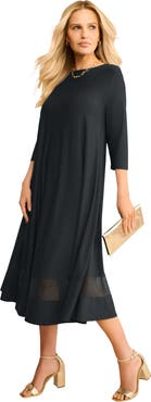Roaman's Plus Size 3/4 Sleeve Mesh Inset Boatneck Dress
