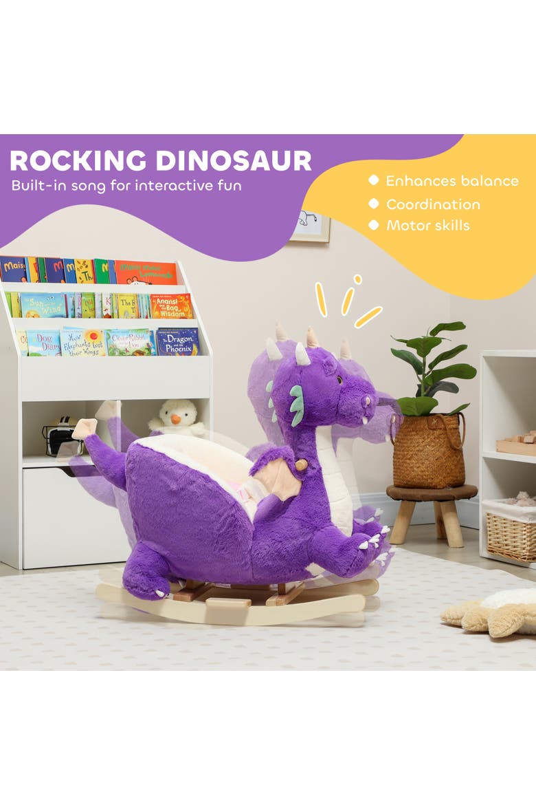 Baby Rocking Horse Ride Dinosaur Kids Ride On Toy with Realistic Sound and Safety Belt Plush Animal Rocker for Kids, Alternate, color, Purple