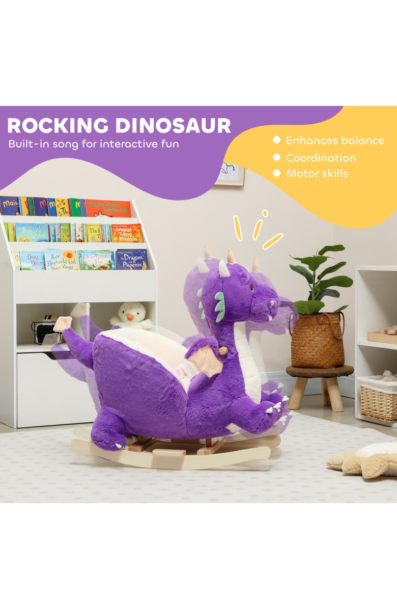 Qaba Baby Rocking Horse Ride Dragon Kids Ride On Toy with Realistic Sound and Safety Belt Plush Animal Rocker for Kids, Alternate, color, Purple