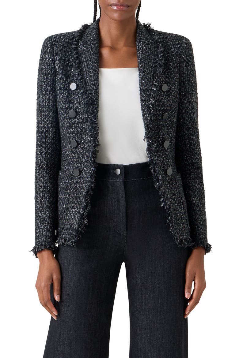 Fringe Cotton Blend Tweed Cutaway Jacket, Main, color, BLACK-STONE