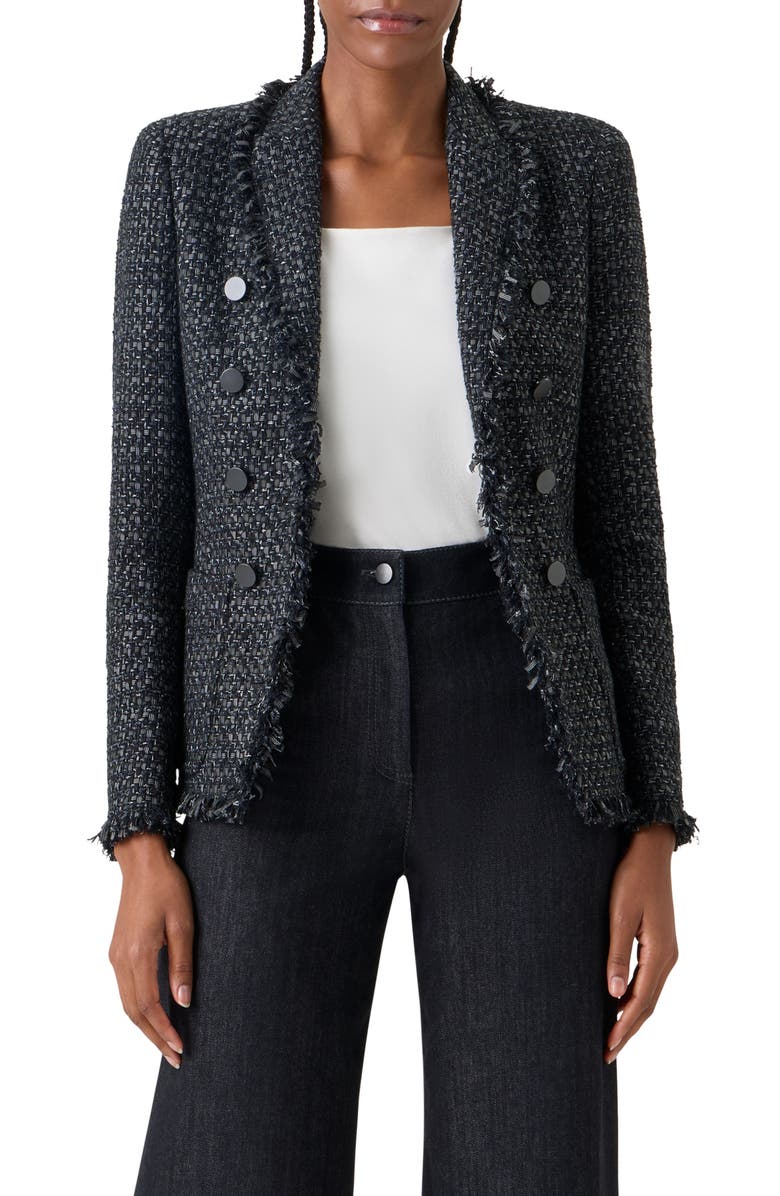 Akris punto Fringe Cotton Blend Tweed Cutaway Jacket, Main, color, Black-Stone