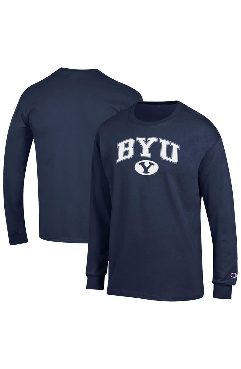 Champion Men's Champion  Navy BYU Cougars Arch Over Logo Long Sleeve T-Shirt, Main, color, 