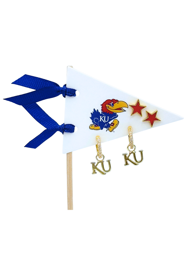 Kansas University  Pennant Pair Earring Set, Main, color, Yellow Gold