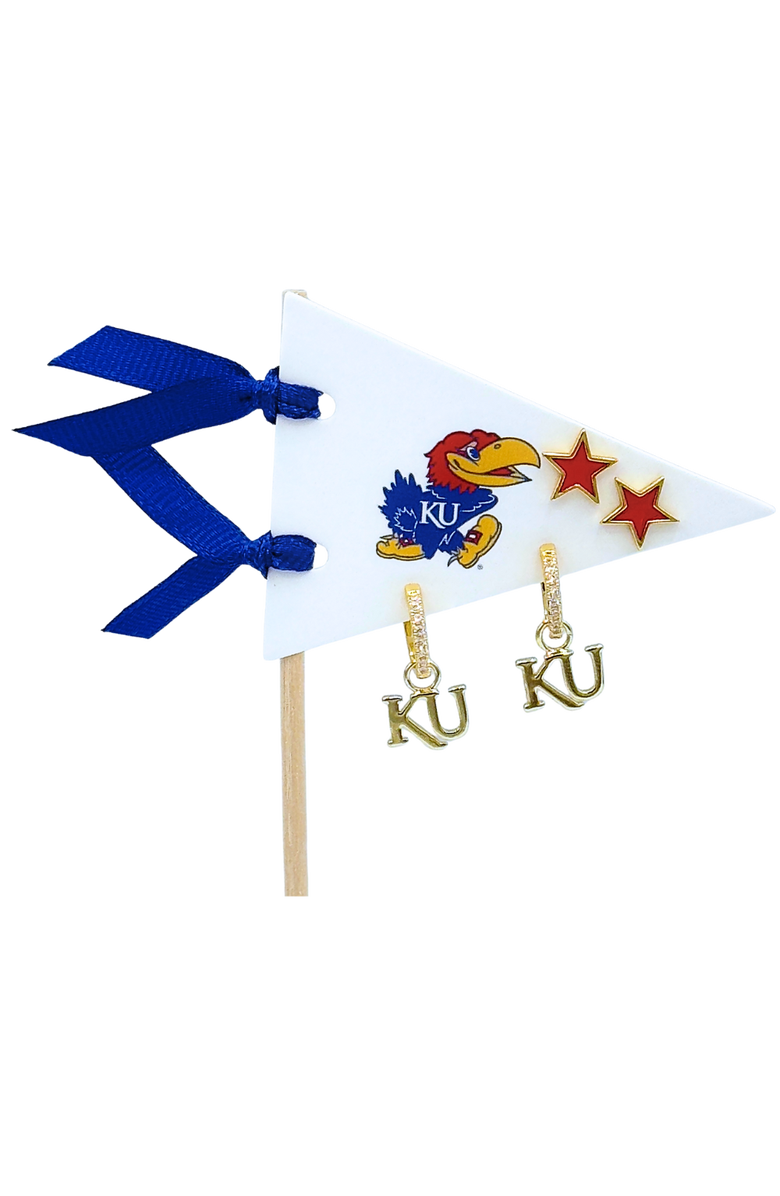 Color Shout Kansas University  Pennant Pair Earring Set, Main, color, Yellow Gold