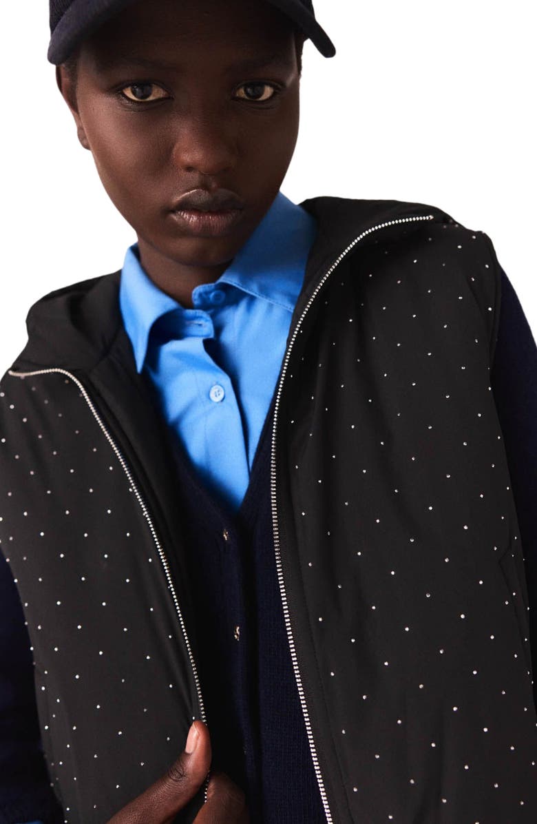 maje Rhinestone sleeveless puffer jacket, Alternate, color, Black