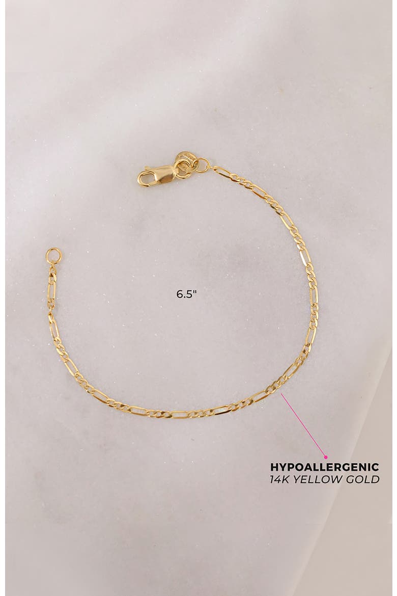 14k Figaro Chain Link Bracelet, Alternate, color, Gold