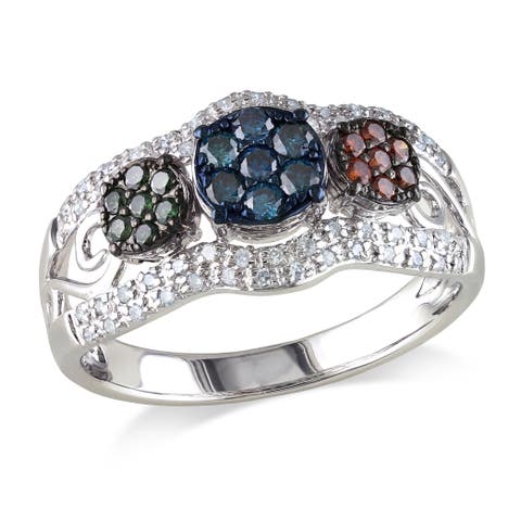 Multi-Color Diamond Cluster Ring