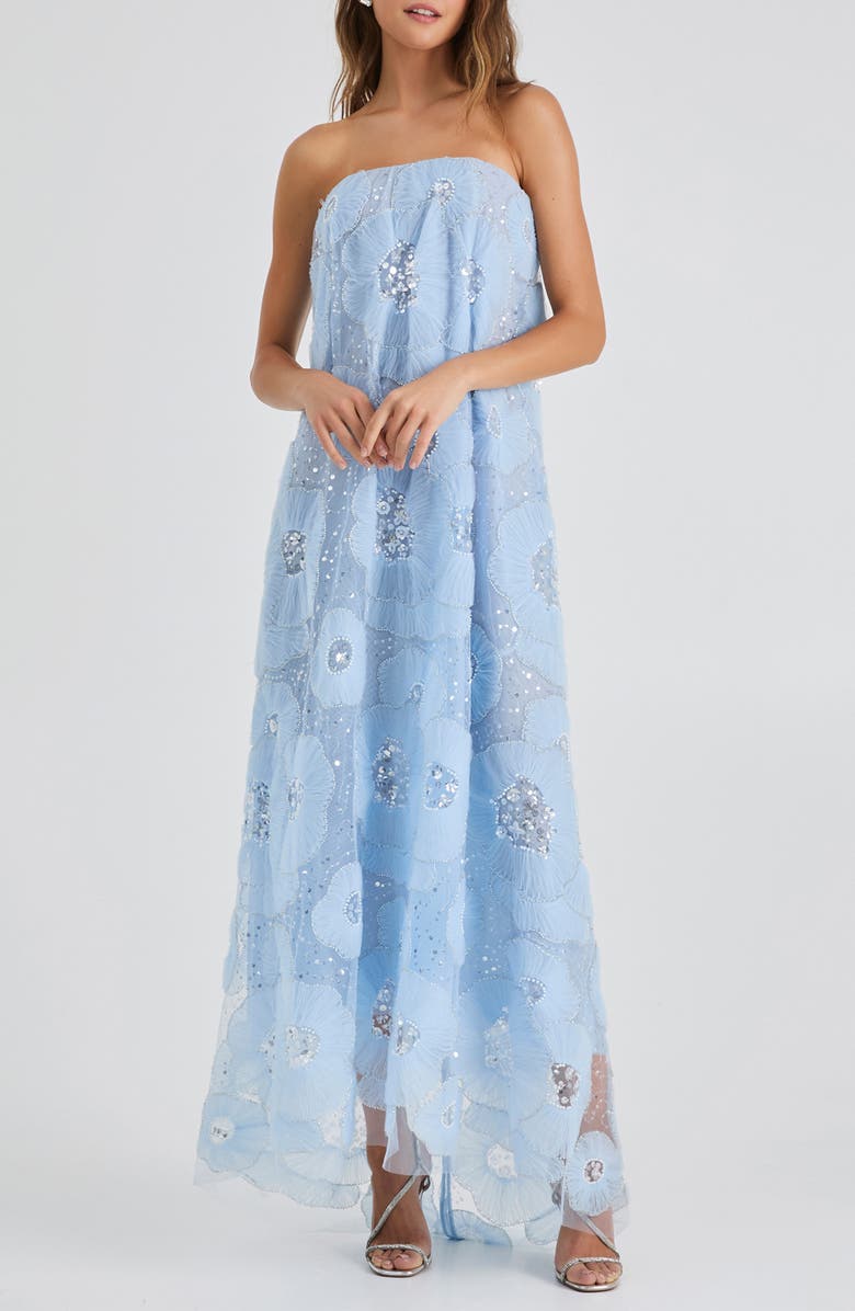 HELSI Margot Bead & Appliqué Strapless Mesh Gown, Main, color, 