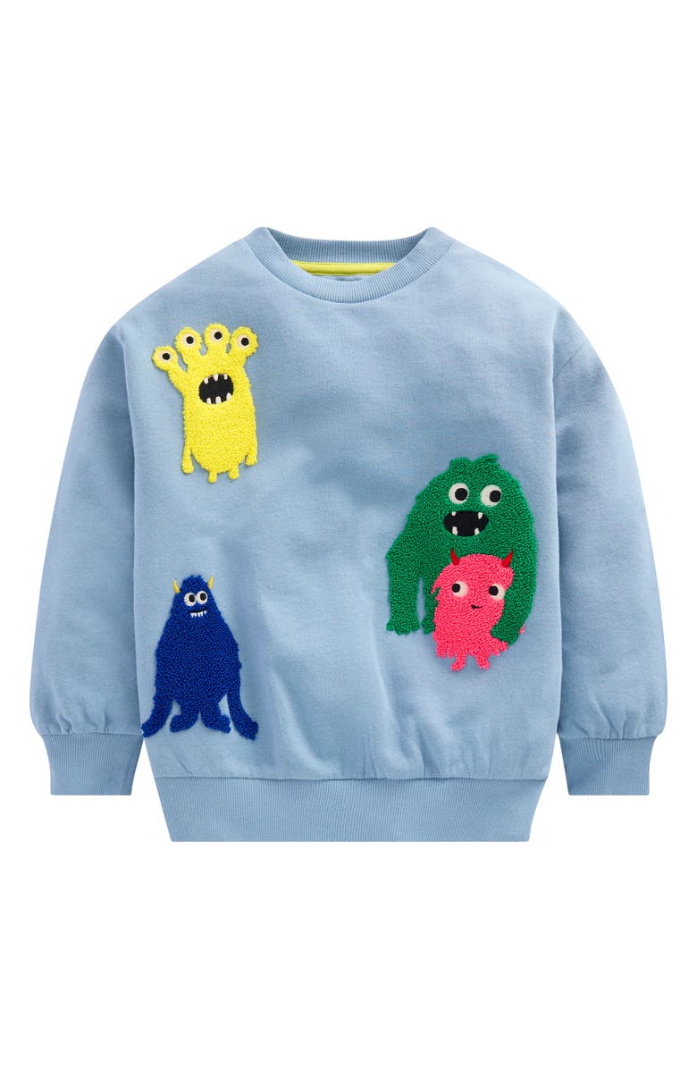 Mini Boden Kids' Monster Bouclé Appliqué Sweatshirt, Main, color, Tbc Boucle Monster