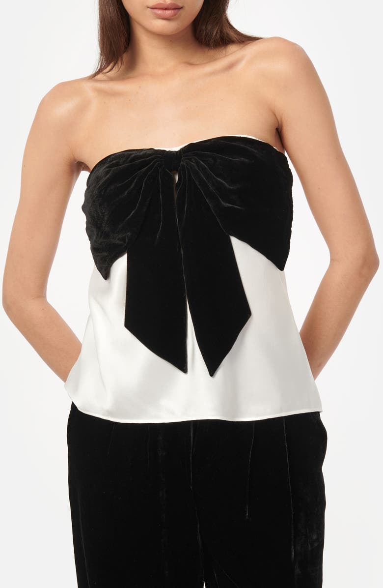 CAMI NYC Lora Velvet Bow Strapless Silk Top, Main, color, 