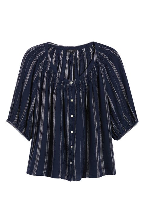 Rix Embroidered Stripe Linen Blend Top