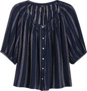 Rails Rix Embroidered Stripe Linen Blend Top