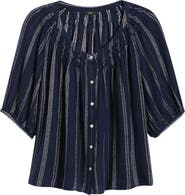 Rails Rix Embroidered Stripe Linen Blend Top