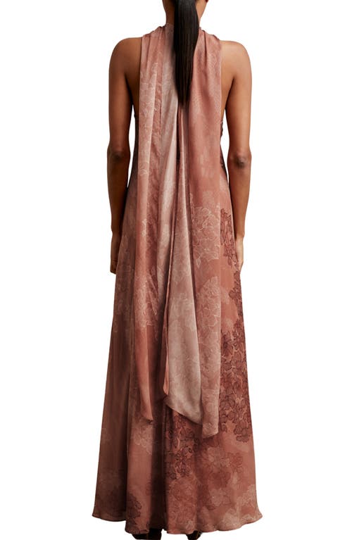 Reiss Pale Pink Chiffon Floral Cape Maxi Dress In Burgundy
