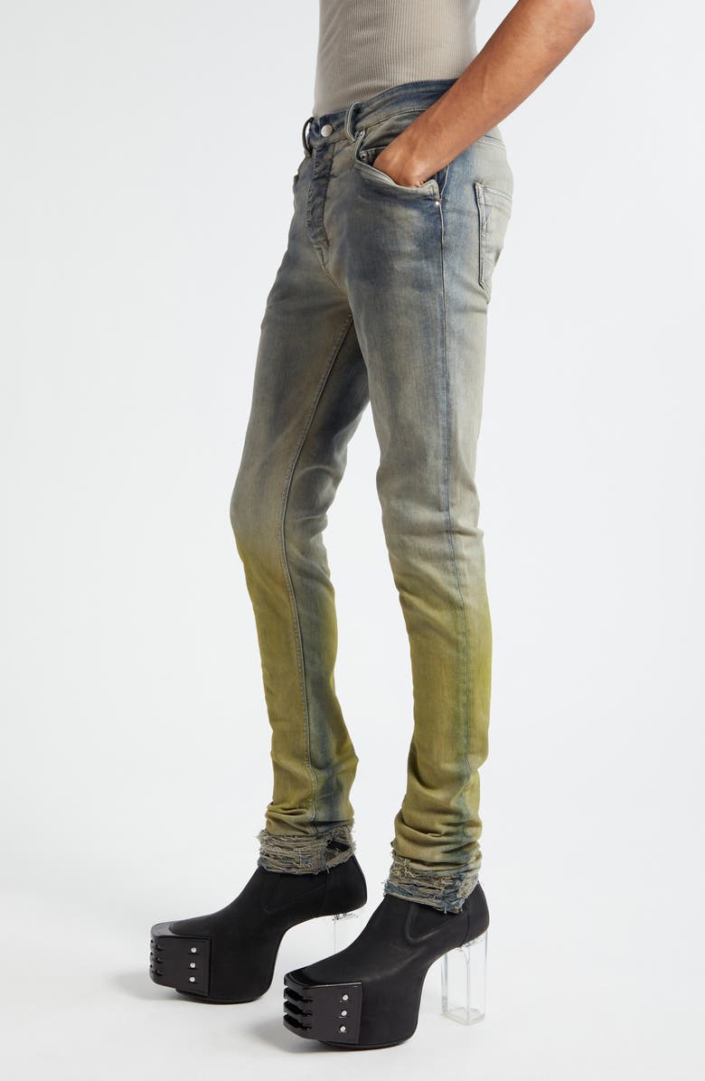 Rick Owens Dégradé Destroyed Hem Skinny Jeans, Alternate, color, 