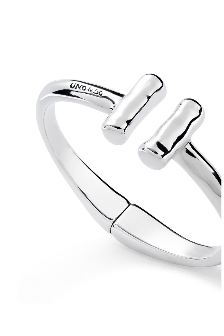 Rigid Sterling Silver-Plated Bracelet with Two Tubes at the Ends, Alternate, color, Silver