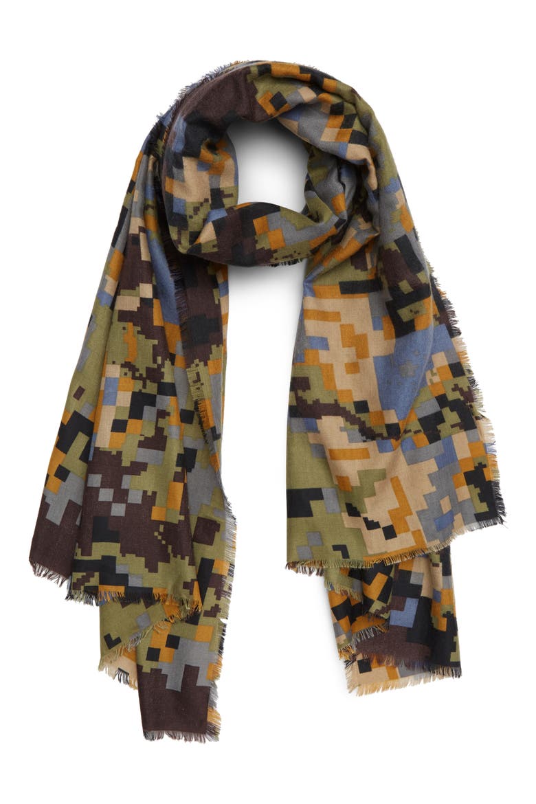 Pixelated Camo Scarf, Main, color, GREEN MULTI
