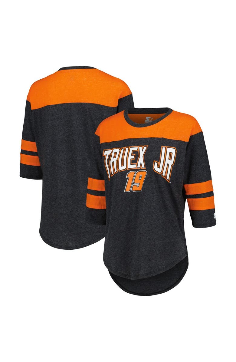 STARTER Women's Starter Black Martin Truex Jr Full Back Block 3/4-Sleeve Tri-Blend Top, Main, color, Black