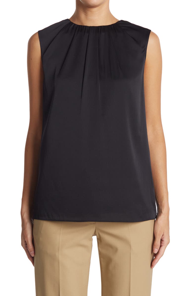 St. John Collection Pintuck Neck Sleeveless Silk Blend Shell, Main, color, 