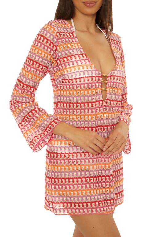 Becca Utopia Long Sleeve Open Stitch Cover-up Tunic In Pink