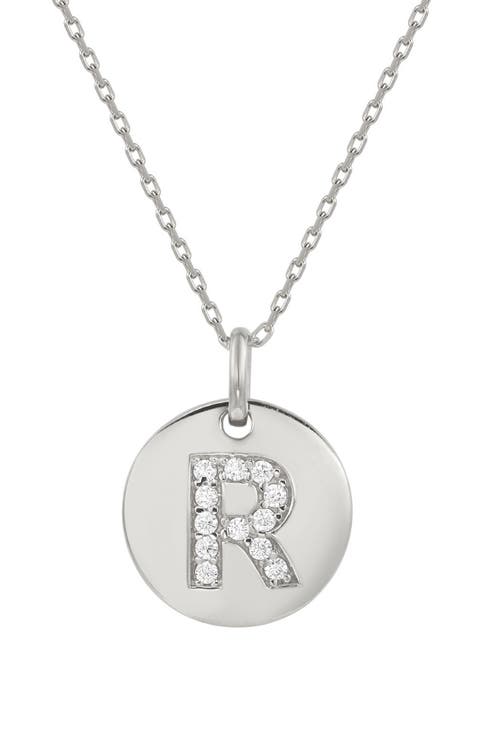 Cubic Zirconia Initial Disc Pendant Necklace