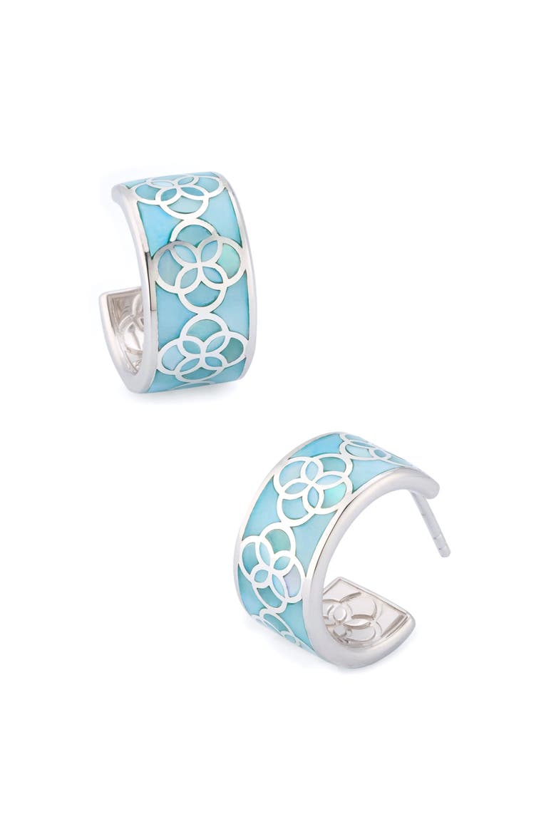 Petal Gemstone Sterling Silver Huggie Earring, Alternate, color, BLUE