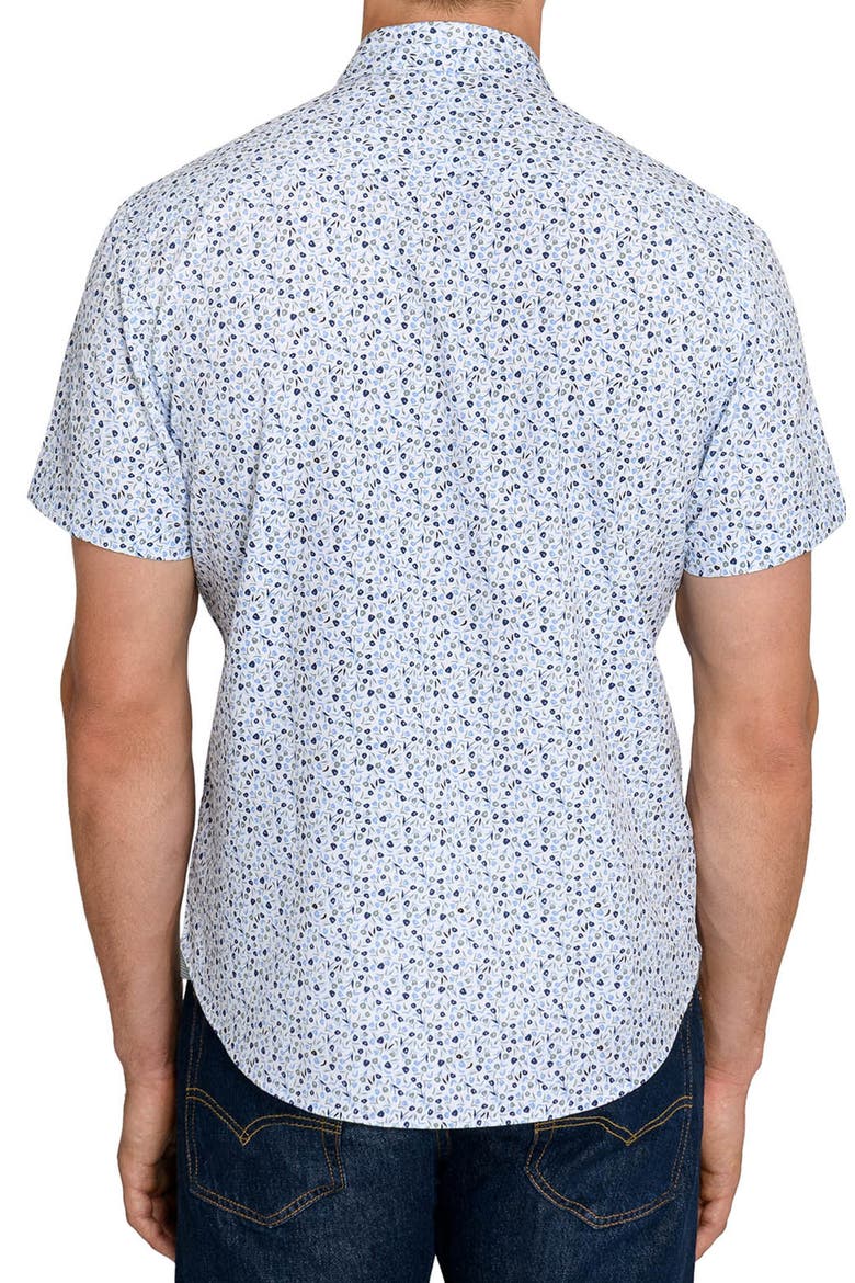 Tulip Floral Short Sleeve Stretch Button-Up Shirt, Alternate, color, WHITE/ BLUE